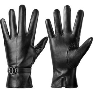 Women's Genuine Leather Buckle Gloves